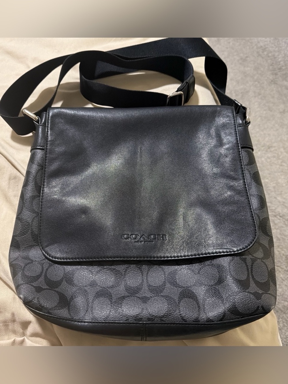 COACH Black Men's Signature Canvas & Leather Messenger Bag
